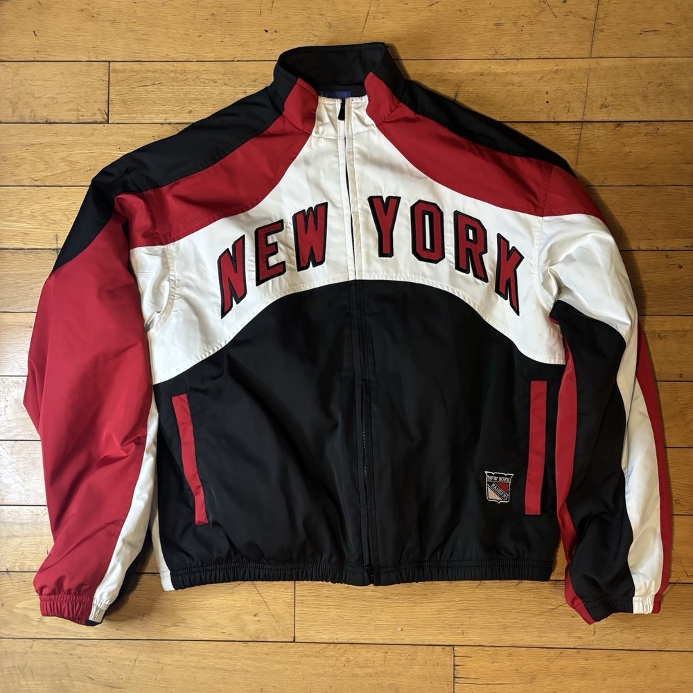 Kith New York Rangers 100th Anniversary NHL Track Jacket Black White Red Size S
